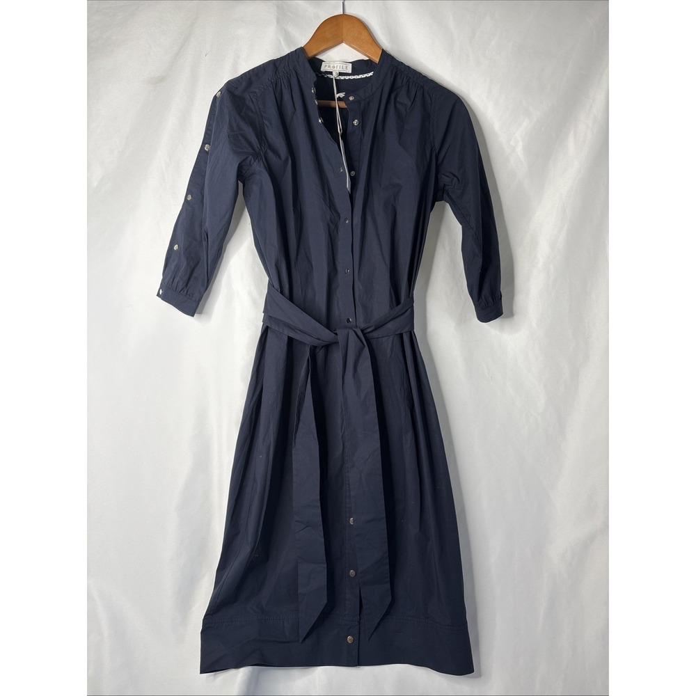 Profile NYC‎ Belted Shirt Dress Size 2 Navy Blue Snap Close